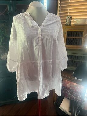 Velvet Brand Lightweight Large White Linen Peasant Blouse